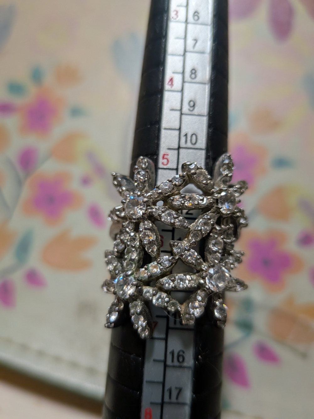 Silver Crystal Floral Cluster Ring - Women's Jewelry